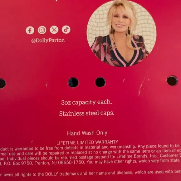 Dolly Parton Rose Pink Salt/Pepper Shakers - 3oz capacity each - Picture 4 of 5